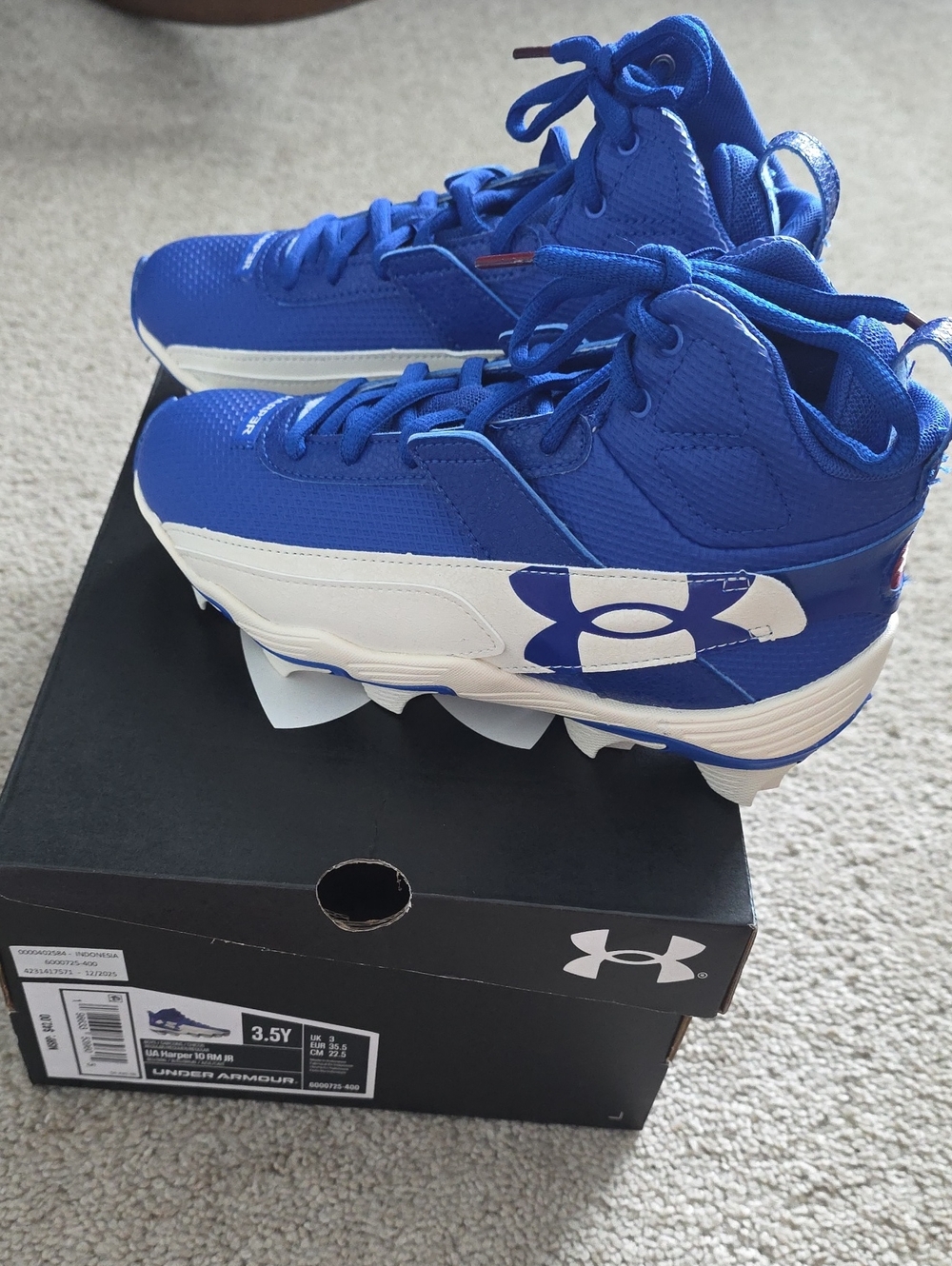 Under Armour Royal Blue and White Kids' Cleats